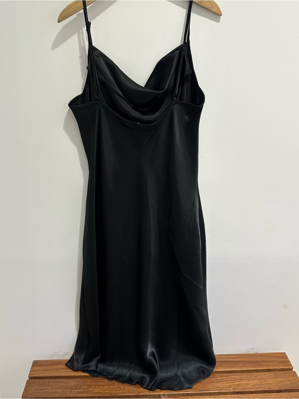 Bebe Black Satin Slip Dress - Cowl Neck, Spaghetti Straps - Picture 2 of 4